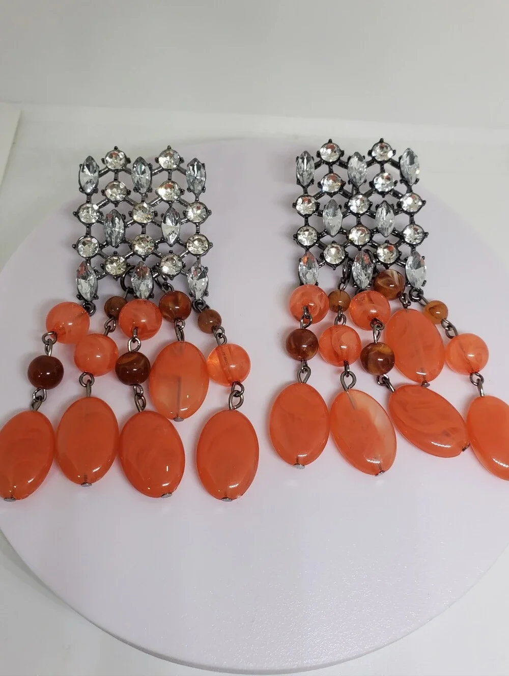 NEW! ZARA Silver Crystal and Orange Coral Beads Dangling Drop Post Earrings